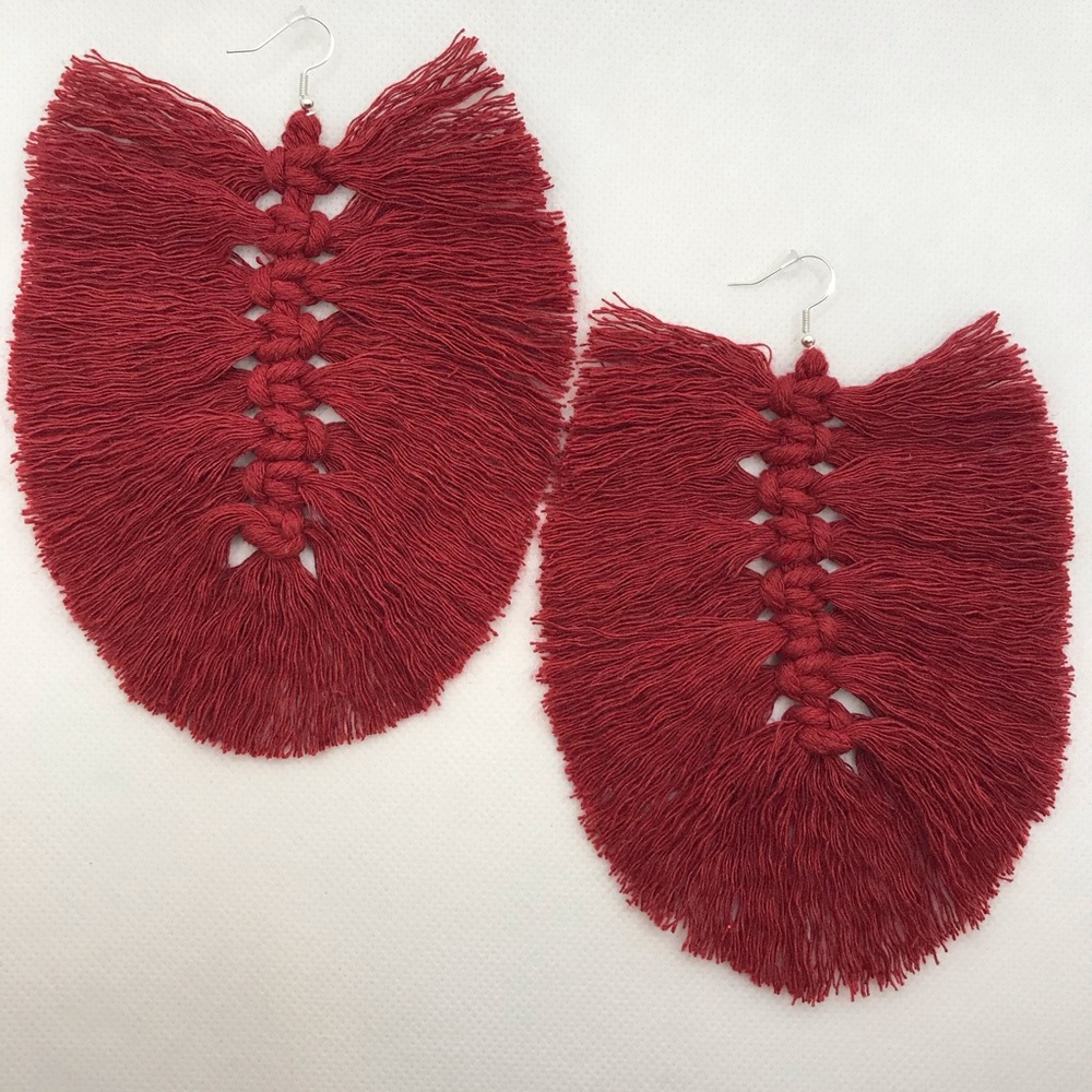 New Crimson Macrame Earrings